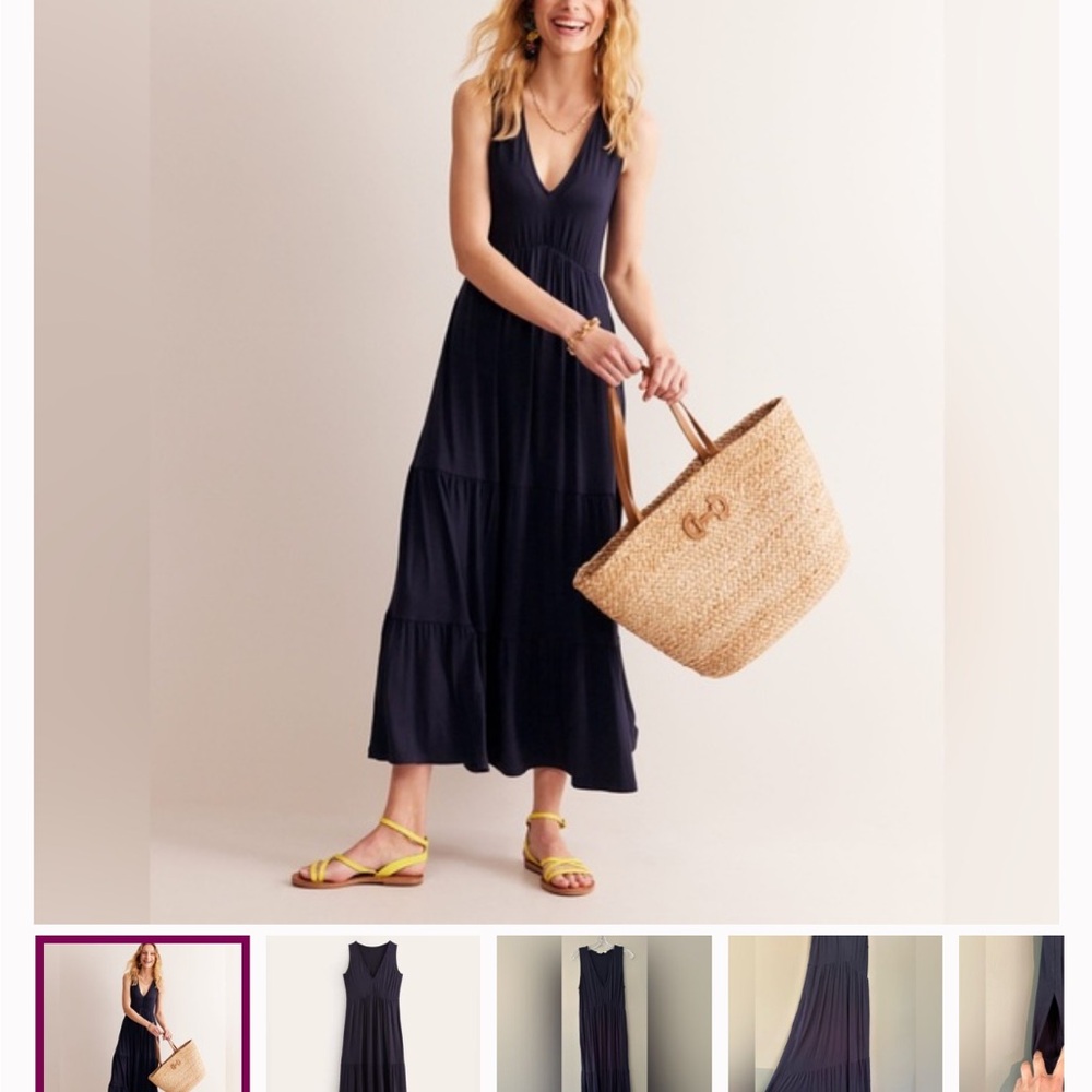 Boden Sylvia Navy Tiered Maxi Dress